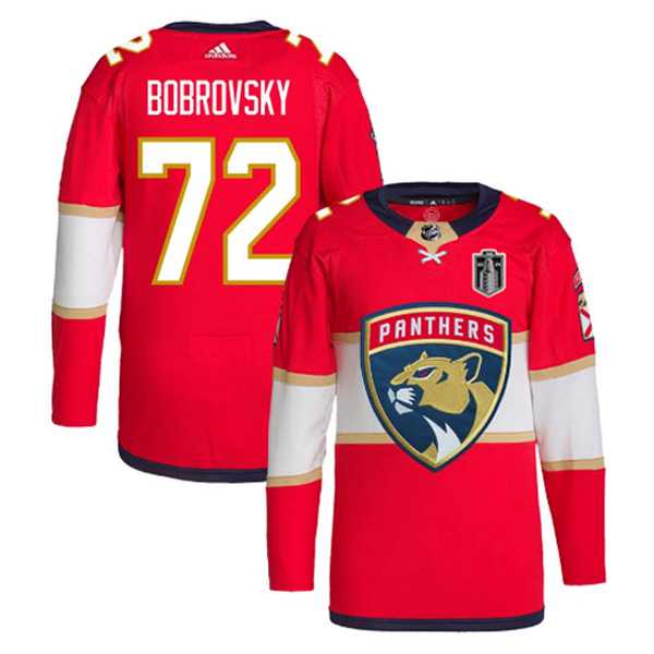 Mens Florida Panthers #72 Sergei Bobrovsky Red 2024 Stanley Cup Final Patch Stitched Jersey Dzhi->->NHL Jersey